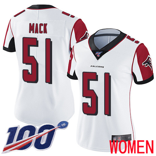 Atlanta Falcons Limited White Women Alex Mack Road Jersey NFL Football #51 100th Season Vapor Untouchable